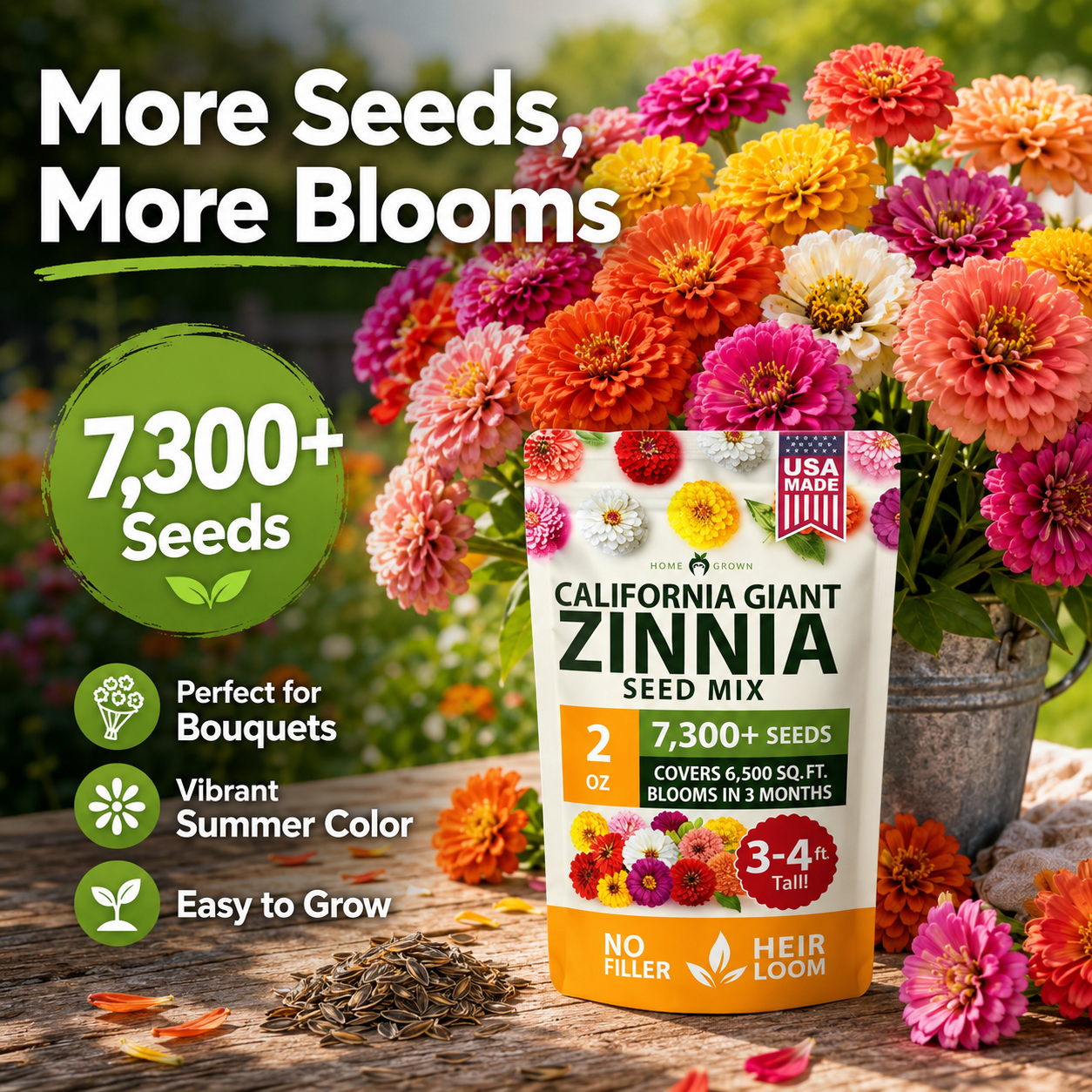 🌈🌻California Giant Zinnia Mix 🌸-🎨 Stunning Blend of 6 Vibrant Colors-HS