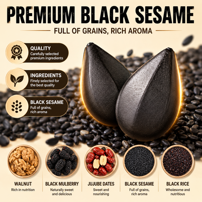 Intangible Heritage 5-Treasure Black Sesame Balls – Nine-Steamed & Nine-Sun-Dried Traditional Craft & Repair Damaged Hair&Promote Sleep-HS