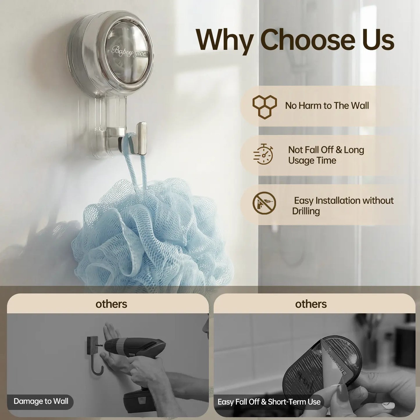 🔥2026 No-Drill Removable Suction Cup Hooks, Strong Stick-On Wall Hangers for Bathroom Shower, Glass Door, Mirror, Window & Tile, Ideal for Towels, Robes Storage and Holiday Festival Decorations-ZO