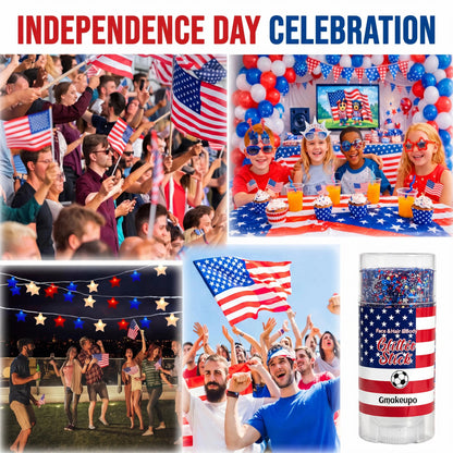 🎁🦅4th of July Glitter Stick✨🔔3-in-1 Patriotic Glow😍✨Red, White & Blue Glitter Body Stick-HS