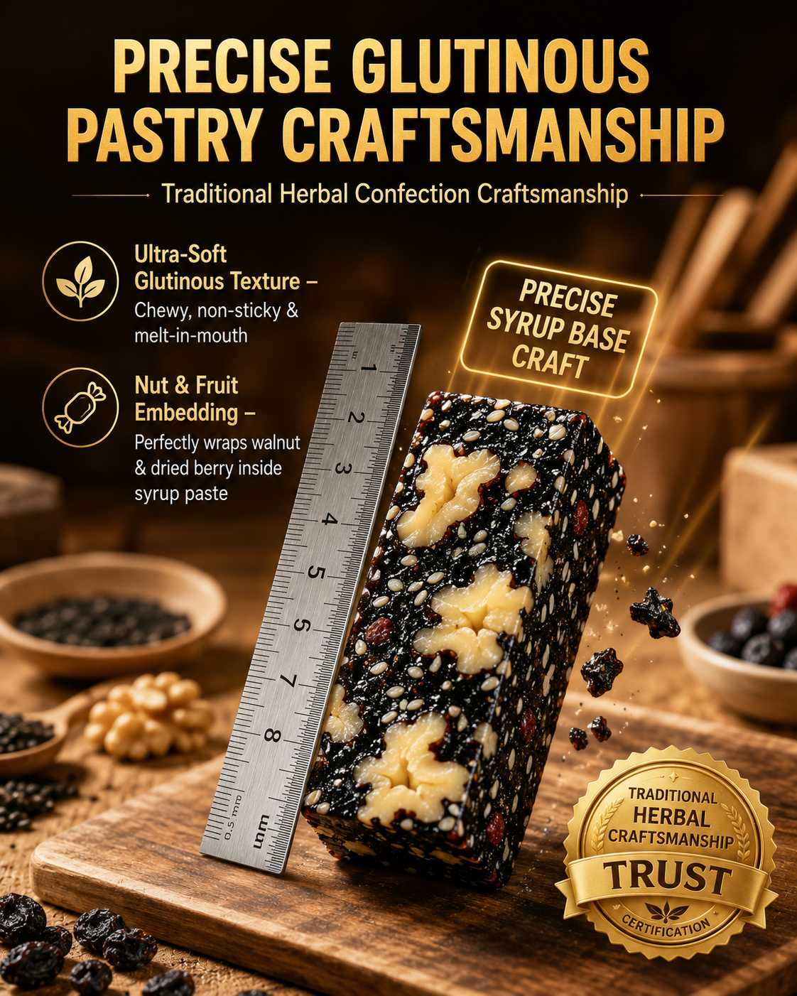 Mulberry Rehmannia & Black Goji Sesame Cake – Soft Herbal Nut Snack, Low Sugar Energy Bar-HS