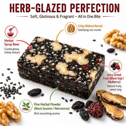 Mulberry Rehmannia & Black Goji Sesame Cake – Soft Herbal Nut Snack, Low Sugar Energy Bar-HS