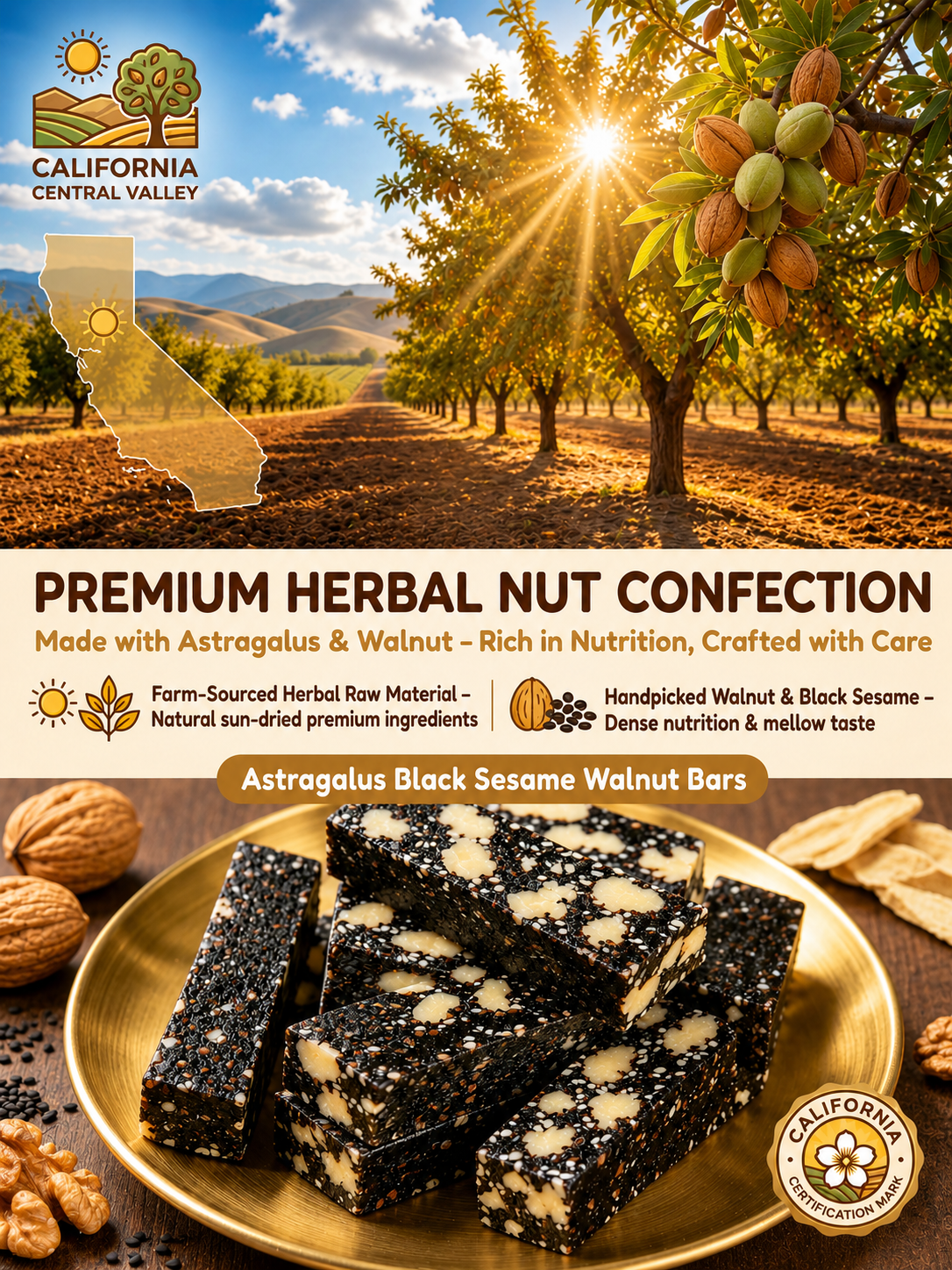 Mulberry Rehmannia & Black Goji Sesame Cake – Soft Herbal Nut Snack, Low Sugar Energy Bar-HS