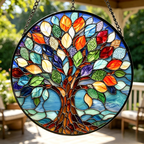 Tree of Life Stained Glass Suncatcher - Colorful Window Hanging Ornament, Handcrafted Home Decor & Unique Spiritual Gift for All Occasions-HS