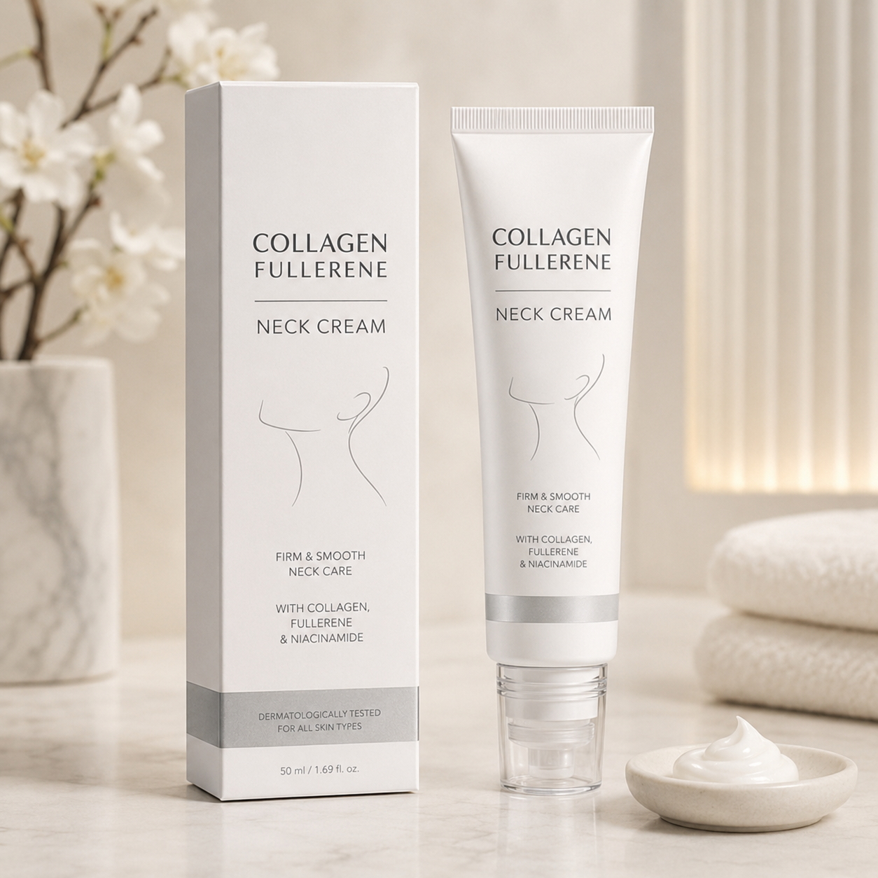 Collagen Fullerene Neck Cream – Firming & Hydrating Neck Care with Niacinamide for Smoother-Looking Skin