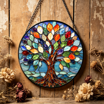 Tree of Life Stained Glass Suncatcher - Colorful Window Hanging Ornament, Handcrafted Home Decor & Unique Spiritual Gift for All Occasions-HS