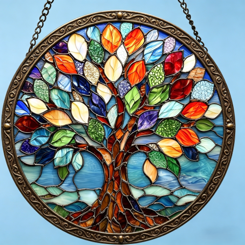 Tree of Life Stained Glass Suncatcher - Colorful Window Hanging Ornament, Handcrafted Home Decor & Unique Spiritual Gift for All Occasions-HS