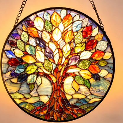 Tree of Life Stained Glass Suncatcher - Colorful Window Hanging Ornament, Handcrafted Home Decor & Unique Spiritual Gift for All Occasions-HS