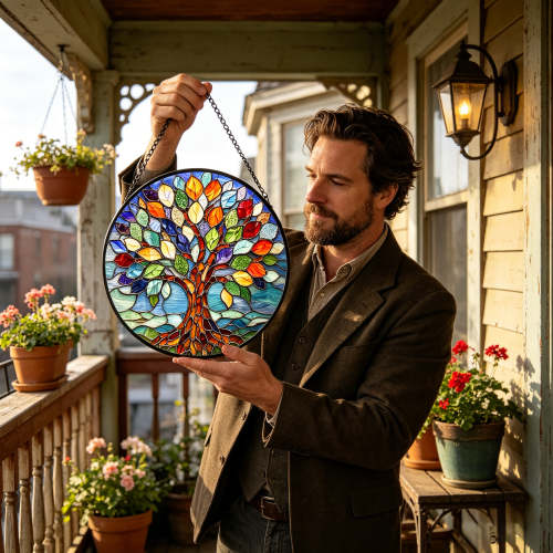 Tree of Life Stained Glass Suncatcher - Colorful Window Hanging Ornament, Handcrafted Home Decor & Unique Spiritual Gift for All Occasions-HS