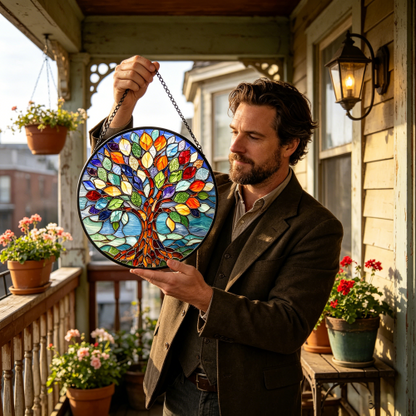 Tree of Life Stained Glass Suncatcher - Colorful Window Hanging Ornament, Handcrafted Home Decor & Unique Spiritual Gift for All Occasions-HS