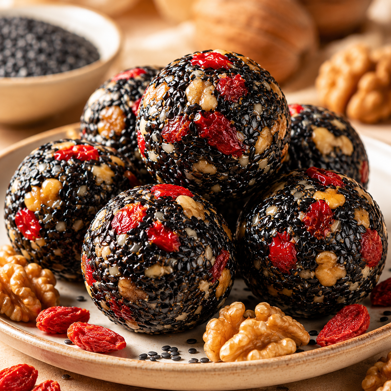 Intangible Heritage 5-Treasure Black Sesame Balls – Nine-Steamed & Nine-Sun-Dried Traditional Craft & Repair Damaged Hair&Promote Sleep-HS