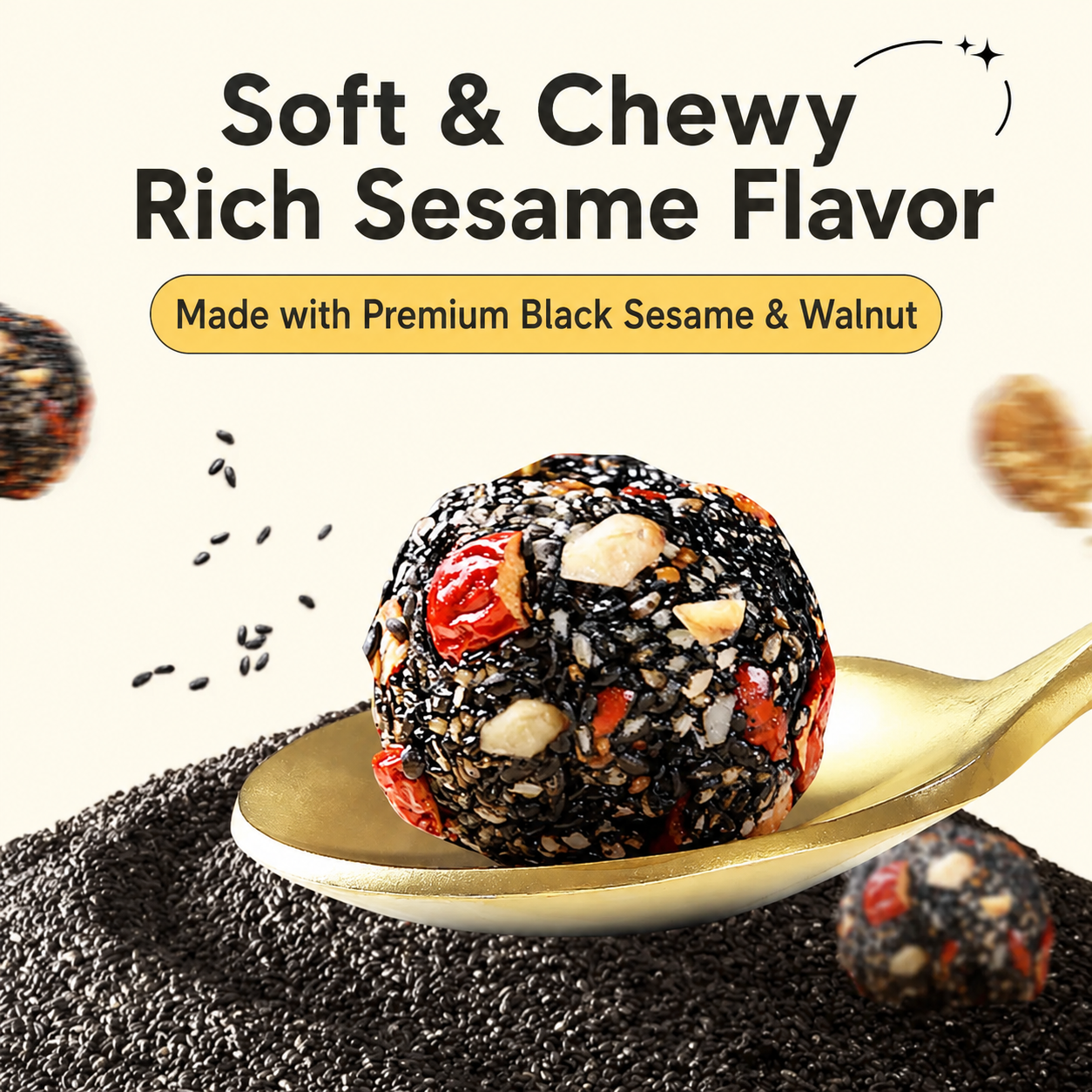 Intangible Heritage 5-Treasure Black Sesame Balls – Nine-Steamed & Nine-Sun-Dried Traditional Craft & Repair Damaged Hair&Promote Sleep-HS