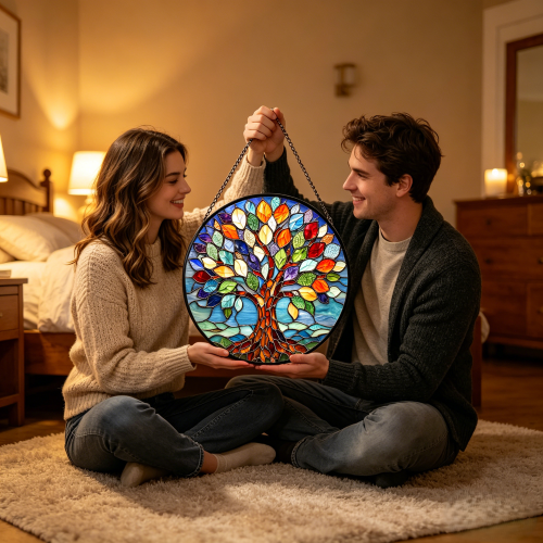 Tree of Life Stained Glass Suncatcher - Colorful Window Hanging Ornament, Handcrafted Home Decor & Unique Spiritual Gift for All Occasions-HS