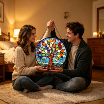 Tree of Life Stained Glass Suncatcher - Colorful Window Hanging Ornament, Handcrafted Home Decor & Unique Spiritual Gift for All Occasions-HS