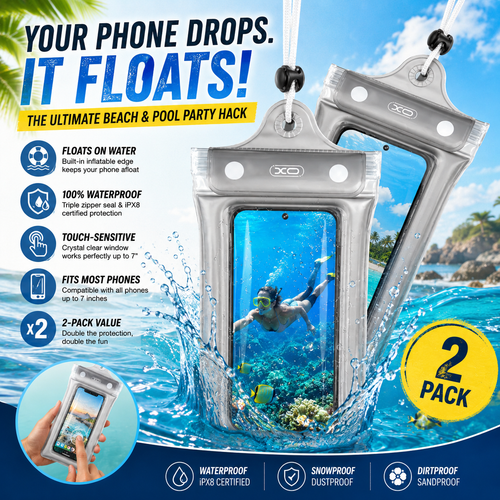 🌊2-Pack Clear Waterproof Phone Pouch with Lanyard, Fits iPhone & Galaxy Up to 7", Inflatable Edge for Enhanced Buoyancy – Must-Have Dry Case for Winter Swimming, Cruises, Diving, Kayaking, Hot Springs & SPA.-ZO