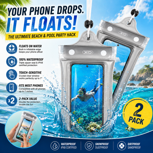 🌊2-Pack Clear Waterproof Phone Pouch with Lanyard, Fits iPhone & Galaxy Up to 7", Inflatable Edge for Enhanced Buoyancy – Must-Have Dry Case for Winter Swimming, Cruises, Diving, Kayaking, Hot Springs & SPA.-ZO