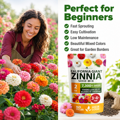 🌈🌻California Giant Zinnia Mix 🌸-🎨 Stunning Blend of 6 Vibrant Colors-HS