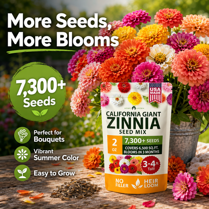 🌈🌻California Giant Zinnia Mix 🌸-🎨 Stunning Blend of 6 Vibrant Colors-HS