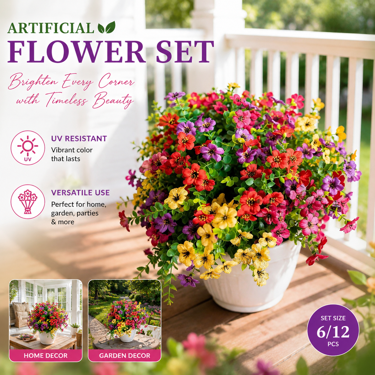 🔥Mother's Day Gift 6-Color Artificial Flower Set 6/12pcs UV Resistant Colorful Fake Bouquet for Home Garden Party Wedding Decor -HS