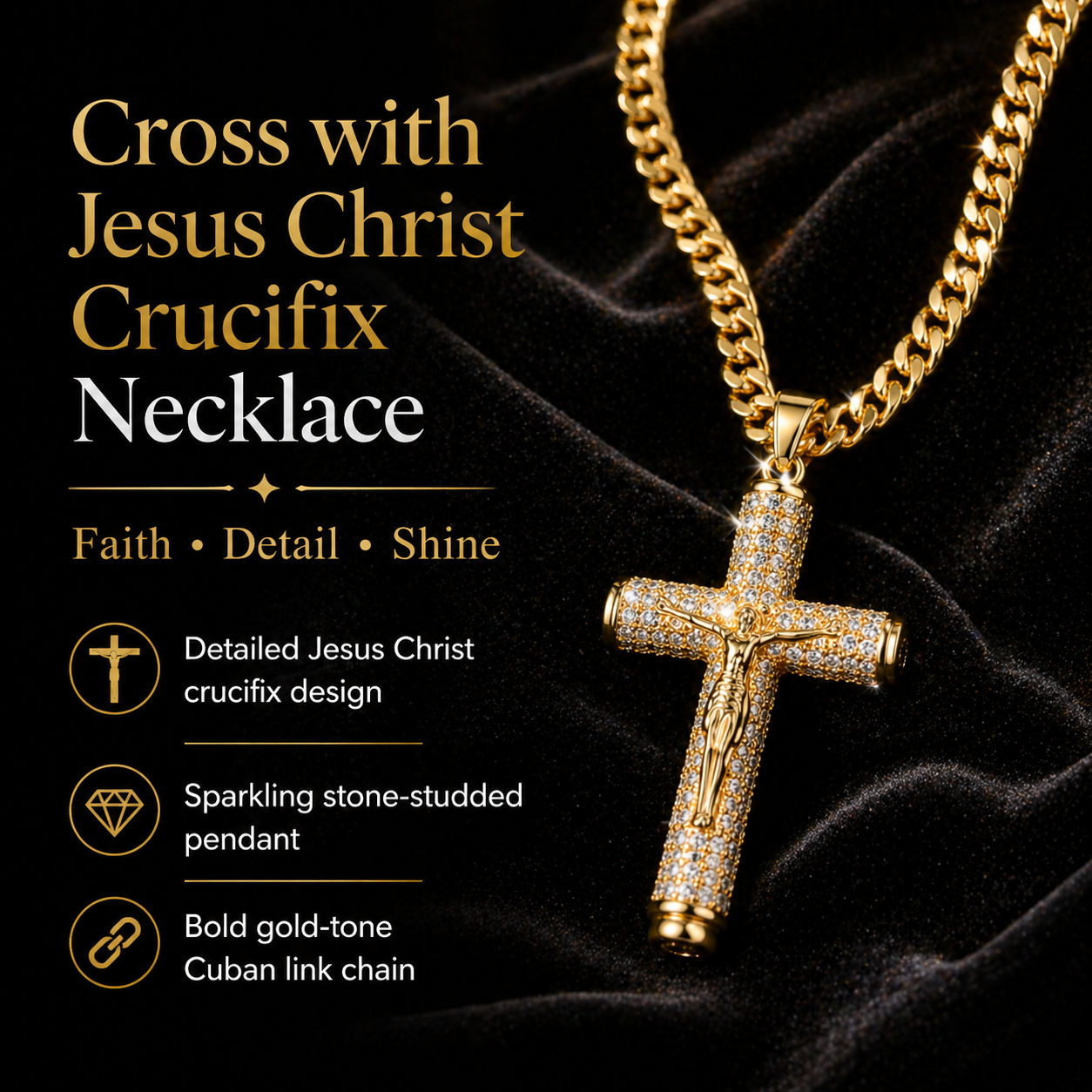 Cross with Jesus Christ Crucifix Necklace，Faith-Inspired Shine-HS