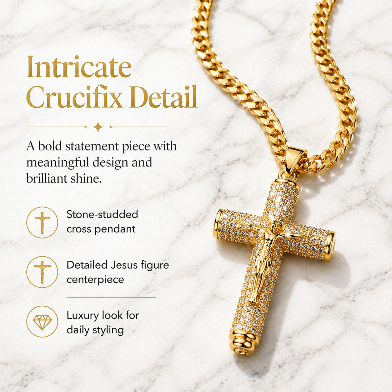 Cross with Jesus Christ Crucifix Necklace，Faith-Inspired Shine-HS