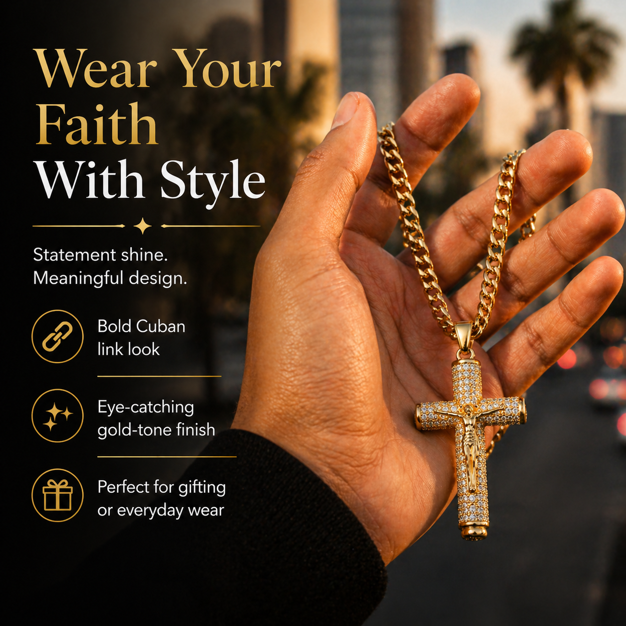 Cross with Jesus Christ Crucifix Necklace，Faith-Inspired Shine-HS