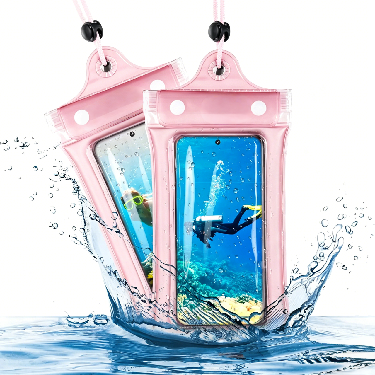🌊2-Pack Clear Waterproof Phone Pouch with Lanyard, Fits iPhone & Galaxy Up to 7", Inflatable Edge for Enhanced Buoyancy – Must-Have Dry Case for Winter Swimming, Cruises, Diving, Kayaking, Hot Springs & SPA.-ZO
