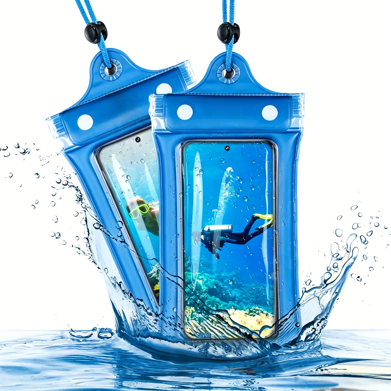 🌊2-Pack Clear Waterproof Phone Pouch with Lanyard, Fits iPhone & Galaxy Up to 7", Inflatable Edge for Enhanced Buoyancy – Must-Have Dry Case for Winter Swimming, Cruises, Diving, Kayaking, Hot Springs & SPA.-ZO