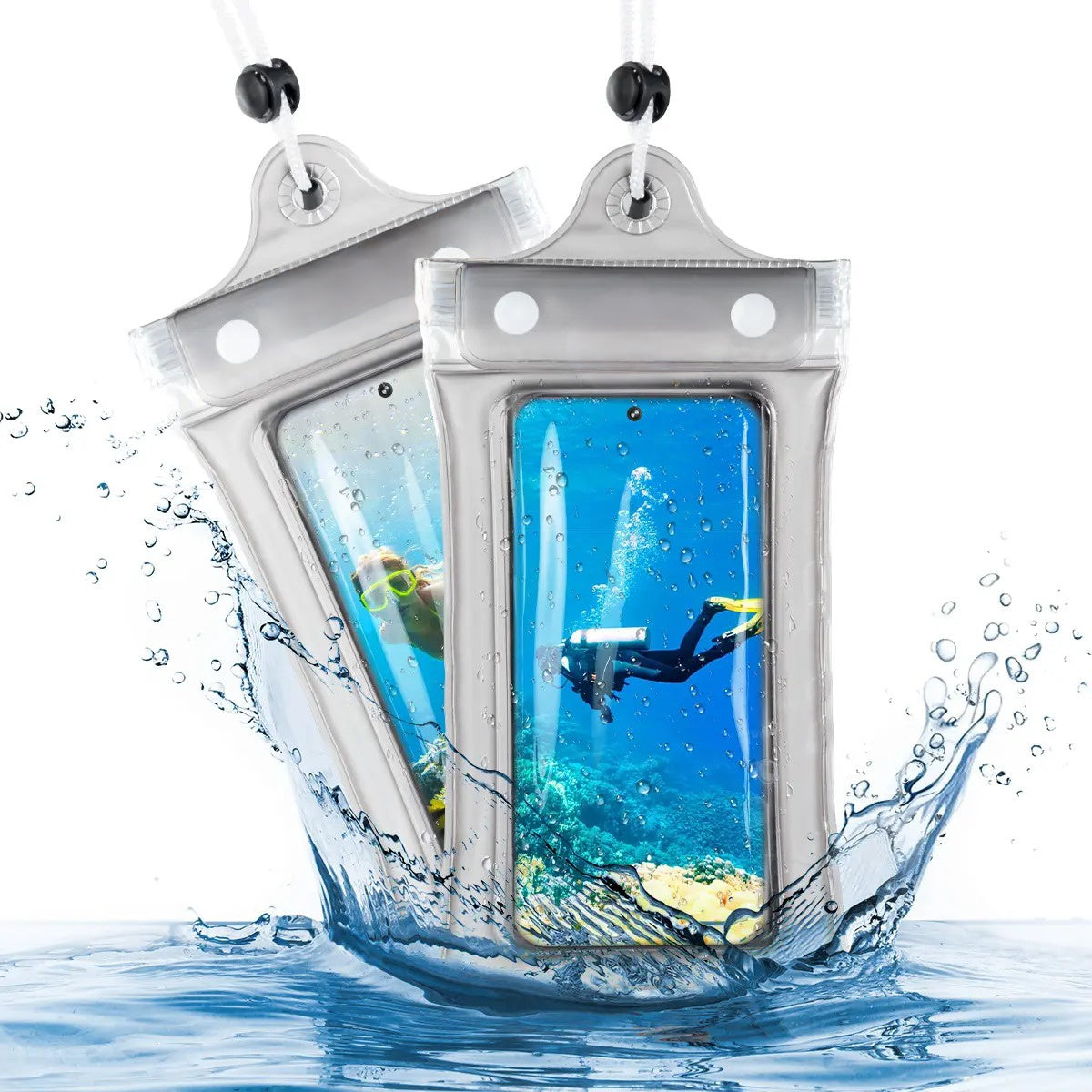 🌊2-Pack Clear Waterproof Phone Pouch with Lanyard, Fits iPhone & Galaxy Up to 7", Inflatable Edge for Enhanced Buoyancy – Must-Have Dry Case for Winter Swimming, Cruises, Diving, Kayaking, Hot Springs & SPA.-ZO