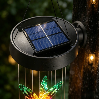 Butterfly & Sunbird Solar Wind Chime Light – Waterproof Outdoor Decor for Porch, Patio & Windowsill with Rainbow LED Glow-HS