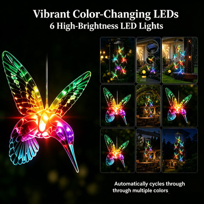 Butterfly & Sunbird Solar Wind Chime Light – Waterproof Outdoor Decor for Porch, Patio & Windowsill with Rainbow LED Glow-HS