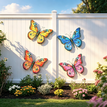 🦋Metal Butterfly Wall Decor🌈, 14 Inch Modern Outdoor Fence Art, Home Hanging Decoration for Bedroom, Balcony, Garden and Yard 🏡 -HS
