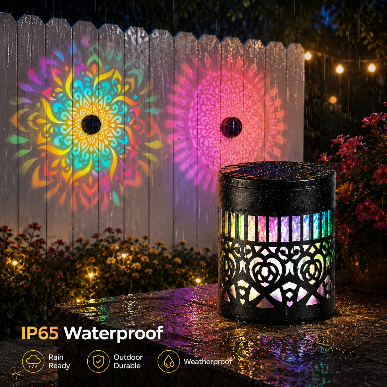 Solar Mandala Projector Light – Waterproof Outdoor Decorative Wall &amp; Garden Light-LUN