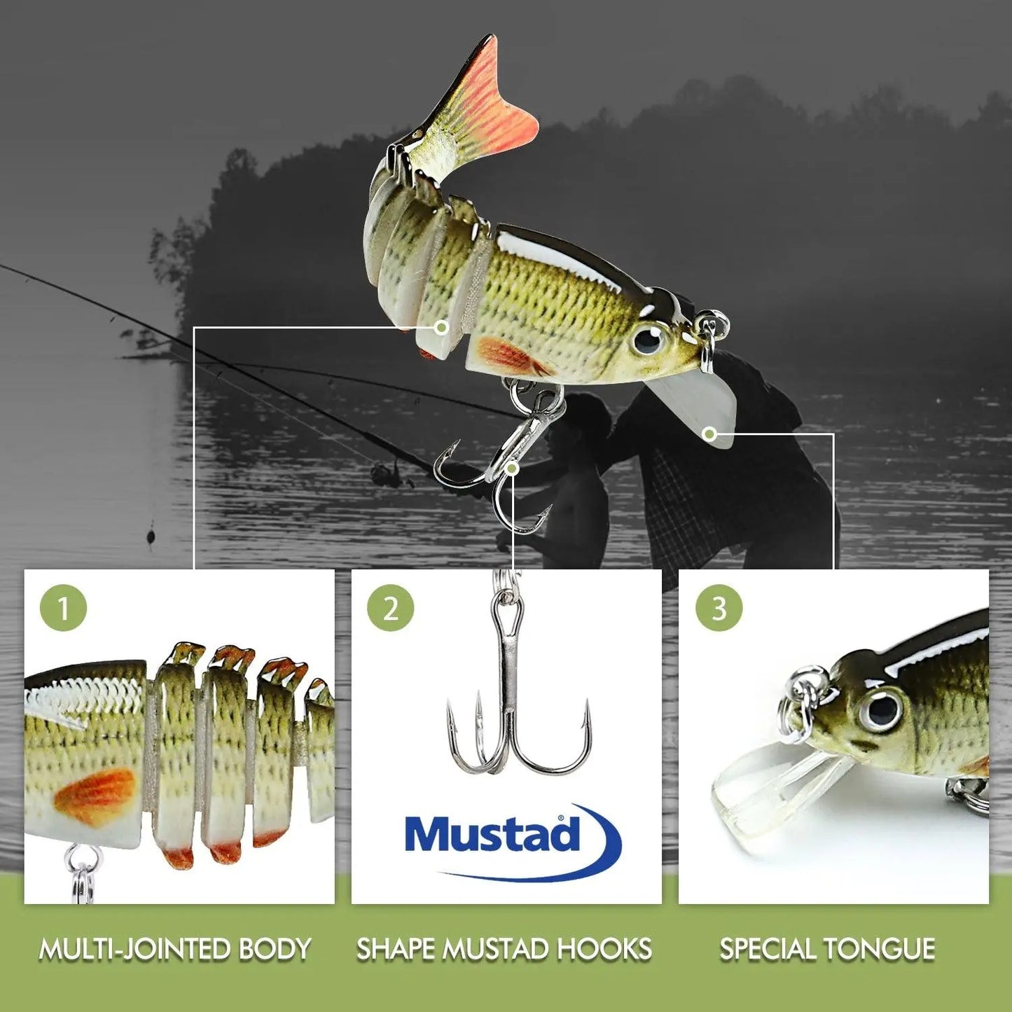 🔥2026 new biomimetic bait with BKK Hooks, 3D Realistic Eyes, ABS Material, 6 Segments, for Bass, Trout, Walleye, Ultra Sharp Treble Hooks, Lifelike Fishing Baits.-ZO
