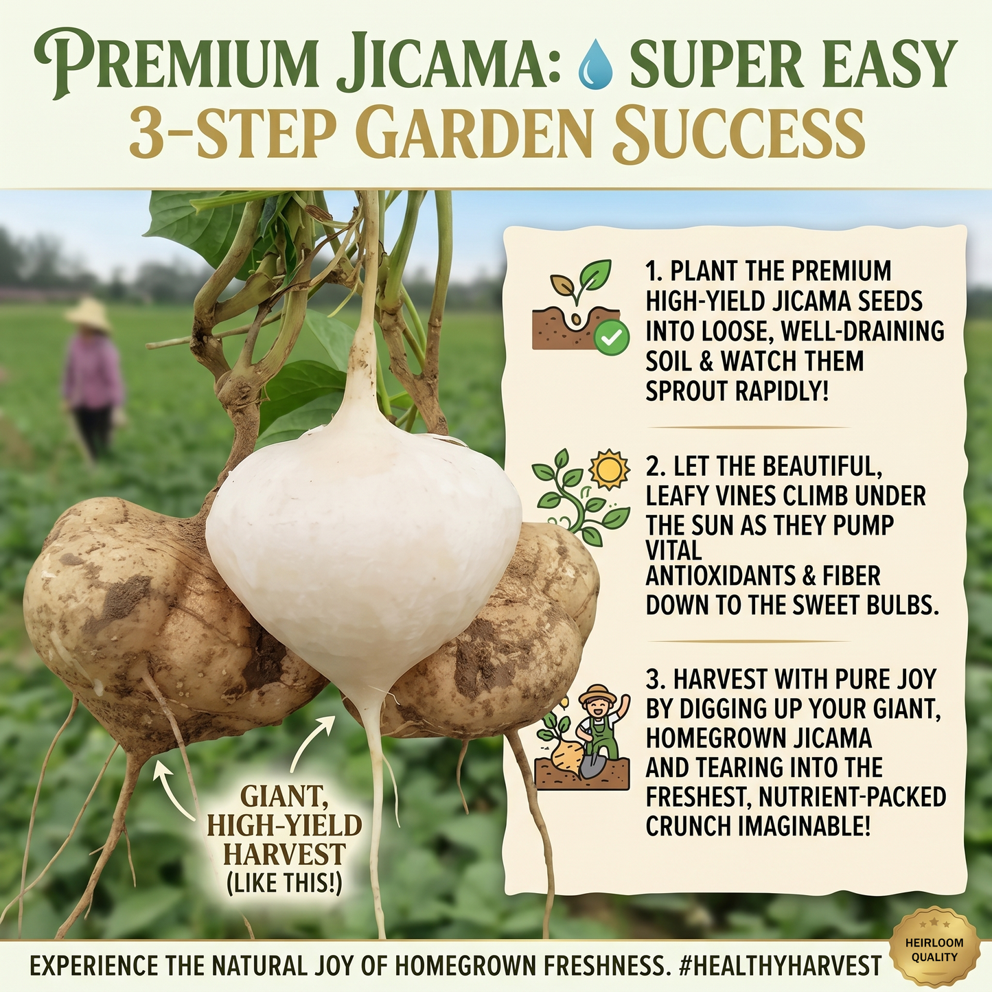 🌱Jicama Seeds for Planting – Crunchy Sweet Root Vegetable, Fast Growing Mexican Yam Bean for Indoor Outdoor Home Garden-ZO
