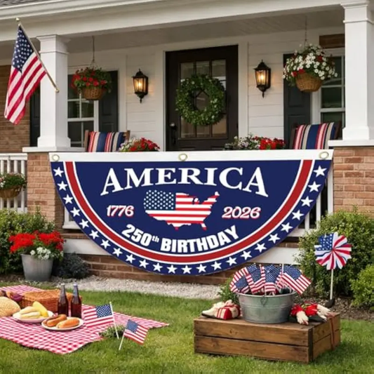 USA 250th Anniversary Banner 1776-2026, Patriotic American Flag Bunting for July 4th Memorial Day Decor, Outdoor Heavy Duty 2-Pack with Brass Grommets, 1.5x3 Ft Each-HS
