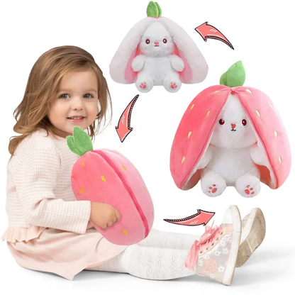 Bunny Stuffed Animal, Strawberry Reversible Cuddle Bunny Plush Doll with Zipper Cute Soft Rabbit Toys Pillow for Kids and Adults Easter Bunnies Plushies Gifts-HS