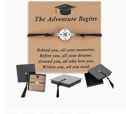 Graduation Gifts for Her Him Class of 2026, Stainless Steel Compass Charm Bracelet with Cap-shape Box, Commemorative Keepsake Jewelry,Senior High School & College Grad Gift Ideas-HS