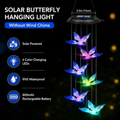 Butterfly & Sunbird Solar Wind Chime Light – Waterproof Outdoor Decor for Porch, Patio & Windowsill with Rainbow LED Glow-HS